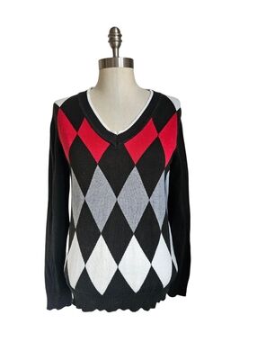 LIZ CLAIBORNE Lizgolf Argyle Diamond Pattern Cotton Knit Sweater | SZ M